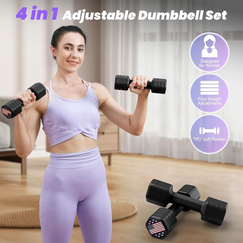 Zempox Adjustable Dumbbell Set of 2, 4 in 1 Hand Weights for Women at Home, 5 lb Weights Dumbbells set of 2, Each 2lb 3lb 4lb 5lb with TPU Soft Rubber Handle for Home Gym Exercise Training - Image 2